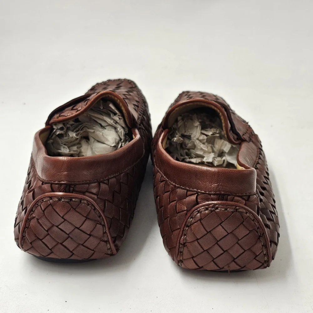 Robert Zur San Tropez Woven Leather Penny Loafers Cognac Mens Size 8 Driver